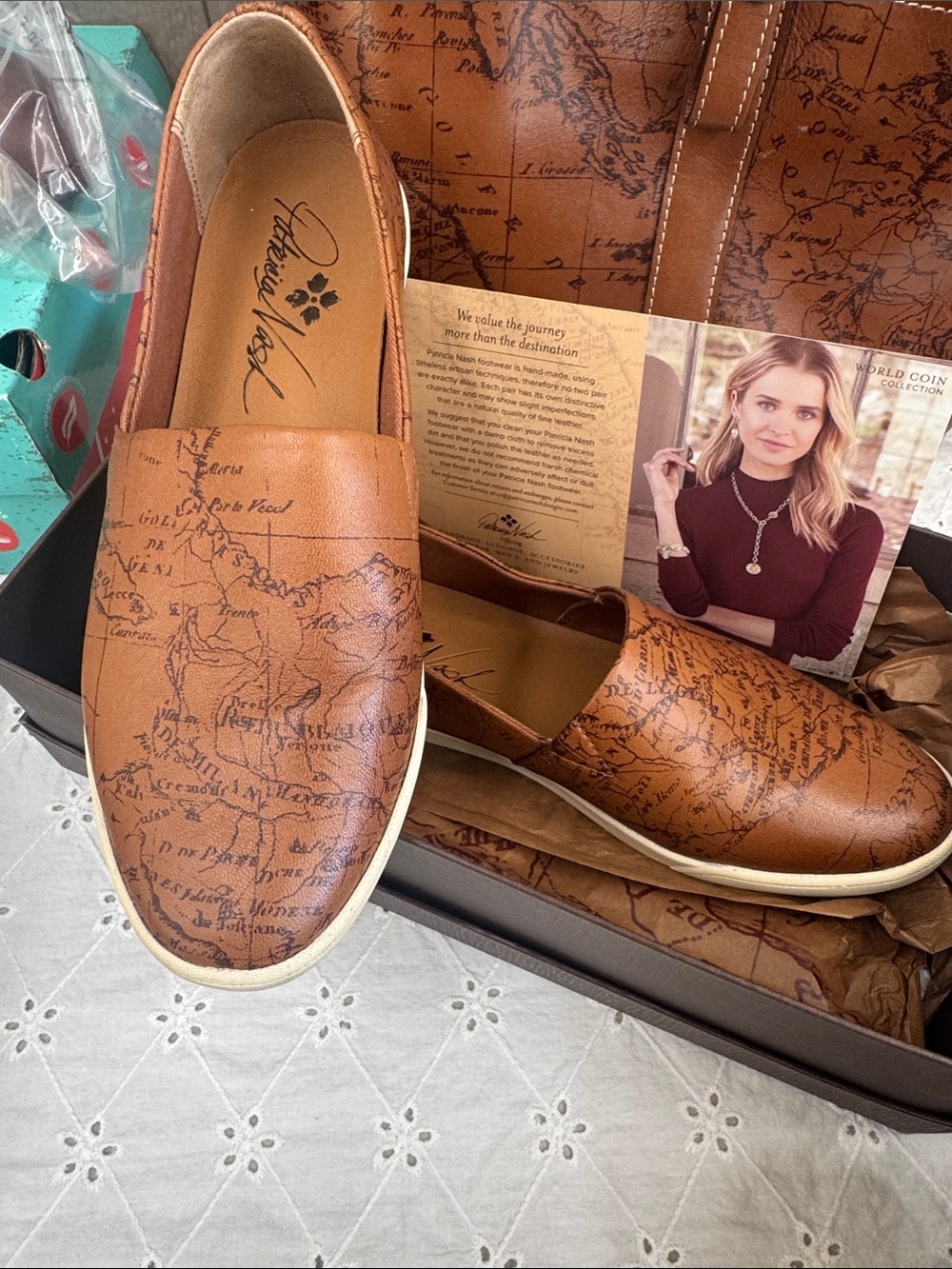 Patricia Nash Cognac Map-Print Slip-On Sneakers